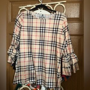 DJ Plaid Ruffle Sleeve Top